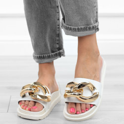 Białe klapki damskie złoty...