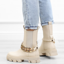 Beżowe botki damskie na...