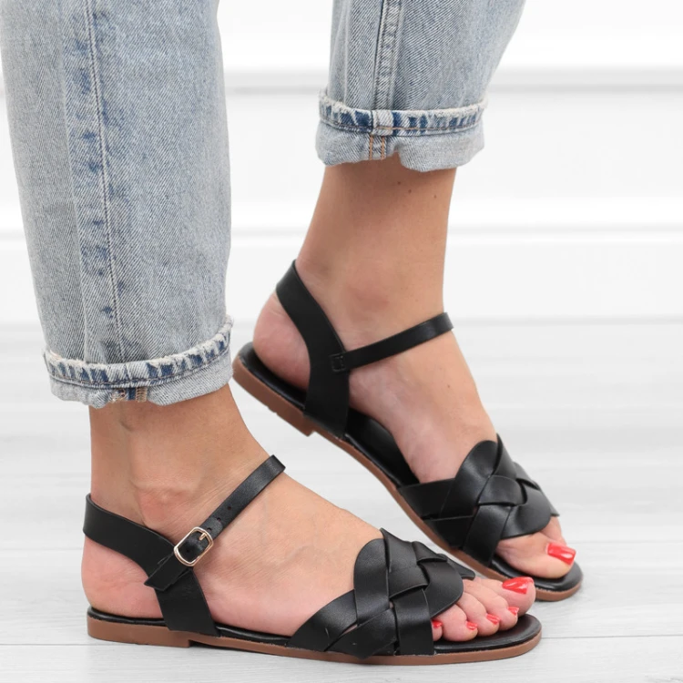 czarne-paskie-sanday-damskie-eleganckie-plecione-l
