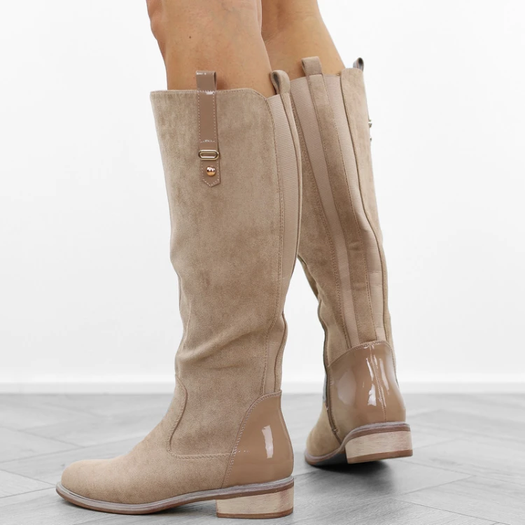 khaki-bezowe-paski-obcas-kozaki-damskie-ocieplane-